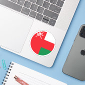 Oman Flag Round Sticker (Laptop mit iPhone)