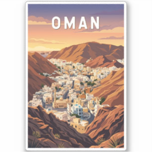 Oman Illustration Reise Kunst Vintage Aufkleber