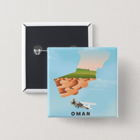 Oman illustriert Map Reiseplakat Button (Vorne & Hinten)