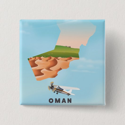 Oman illustriert Map Reiseplakat Button (Vorderseite)