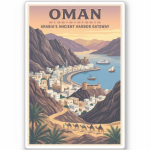 Oman Landschaft Illustration Reise Kunst Vintage Aufkleber