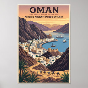 Oman Landschaft Illustration Reise Kunst Vintage Poster