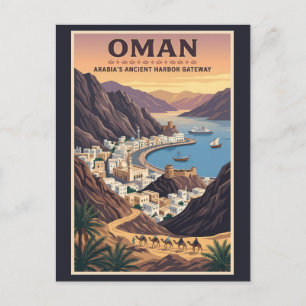 Oman Landschaft Illustration Reise Kunst Vintage Postkarte