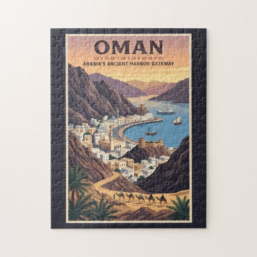 Oman Landschaft Illustration Reise Kunst Vintage Puzzle (Vertikal)