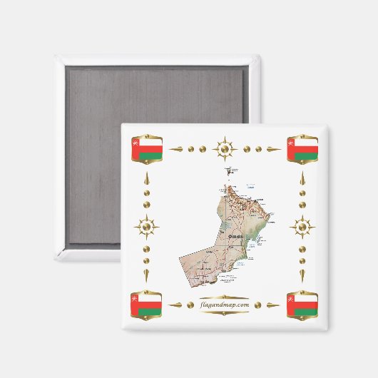 Oman Map + Flags Magnet (Vorderseite/Rückseite)