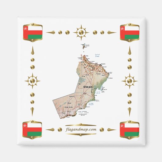 Oman Map + Flags Magnet (Vorne)