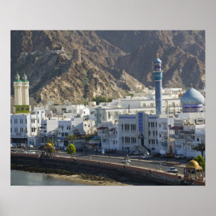 Oman, Muscat, Mutrah. Buildings along Mutrah Poster