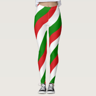 Oman National Flag Colors Diagonal Striped Leggings