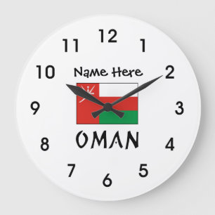 Oman- und Omani-Flagge mit Ihrem Namen Große Wanduhr