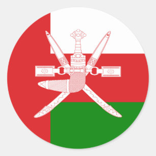 Omani Flag & nationales Emblem, Flagge von Oman Runder Aufkleber