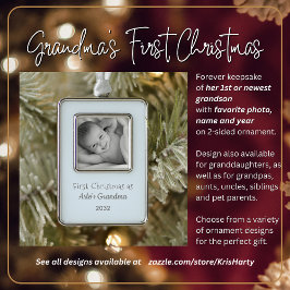 Oma's 1. Weihnachten Personalisierten Foto Name Rahmen-Ornament Silber