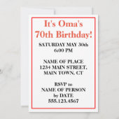 Omas 70. Meilenstein Geburtstagsfeier Einladung (Rückseite)