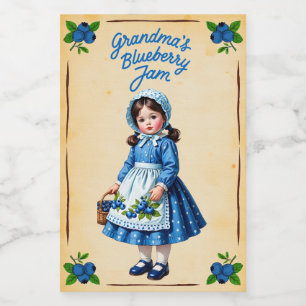 Omas Blaubeermarmelade Vintage-Lebensmittel-Label Lebensmitteletikett