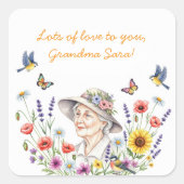 Oma's Blumenkleber Quadratischer Aufkleber (Vorderseite)