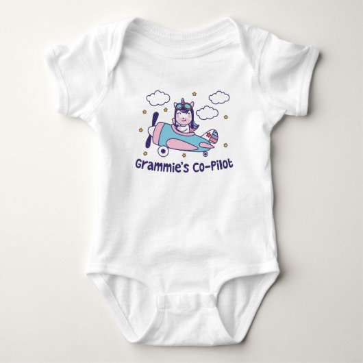Omas Copilot - Einhorn-Flugzeug Baby Strampler (Vorderseite)