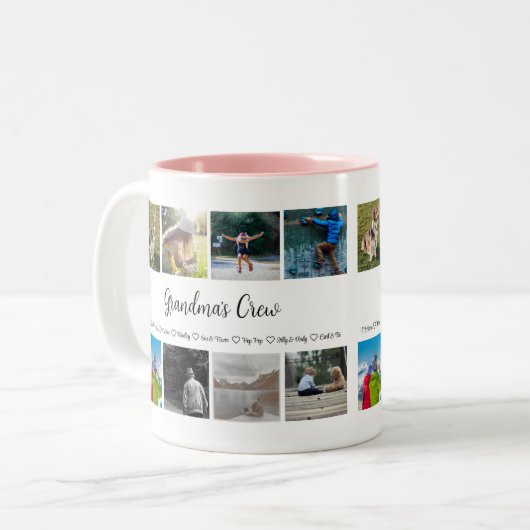 Oma's Crew Custom 8 Foto Grid Zweifarbige Tasse (Vorderseite Links)