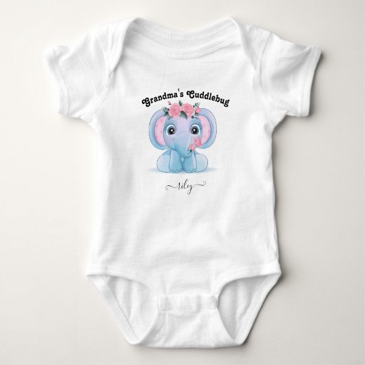 Oma's Cuddlebug mit Babyname Niedlich Elephant Baby Strampler (Vorderseite)
