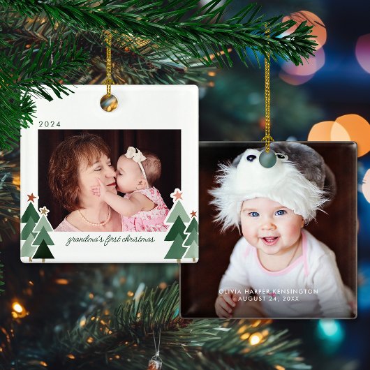 Oma's erste Weihnachten Rustikale Bäume 2 Fotos Keramikornament