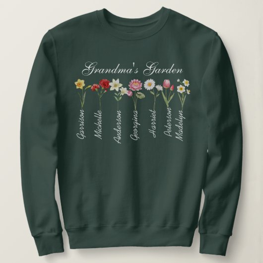 Oma's Garden Birthflower Custom Grandkids Name Sweatshirt (Design vorne)