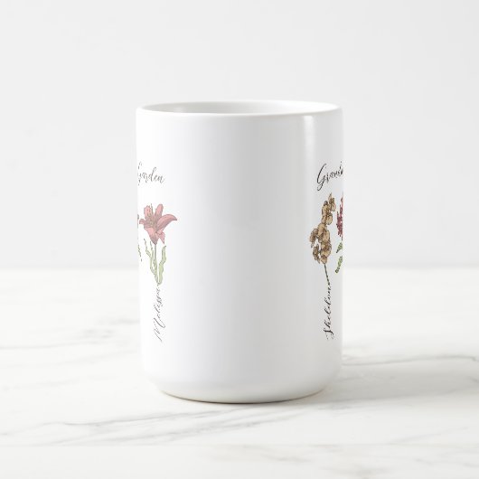 Oma's Garden Blume 3 Grandkids Name Floral Kaffeetasse (Mittel)