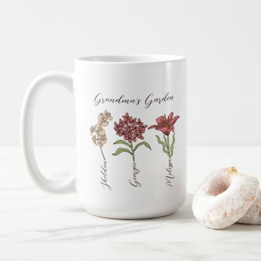 Oma's Garden Blume 3 Grandkids Name Floral Kaffeetasse (Mit Donut)