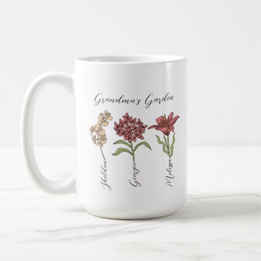 Oma's Garden Blume 3 Grandkids Name Floral Kaffeetasse (Links)