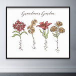 Oma's Garden Blume 4 Grandkids Name Floral Poster<br><div class="desc">Diese Oma's Garden Blume und Grandkids Name Custom Design ist eine reizvolle Mischung aus Vintagem Charme und personalisierter Wärme. Es ist die perfekte Ergänzung zu den Oasen jeder Großmutter, die die Schönheit eines botanischen Gartens direkt in ihre Zuhause bringt. Dieses Produkt mit einer atemberaubenden Vintagen Blume-Abbildung, die das Wesen des...</div>
