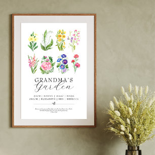 Omas Garten Geburtstagsmonatsblumen Andenken Poster
