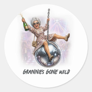 Omas Gone Wild Lustige Disco-Kugel Junggesellinnen Runder Aufkleber
