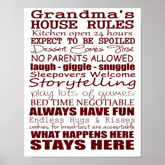 Oma's House Rules Poster 11x14 (Vorne)