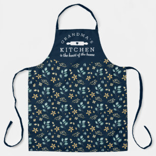Oma's Kitchen Blue Floral Pattern Schürze