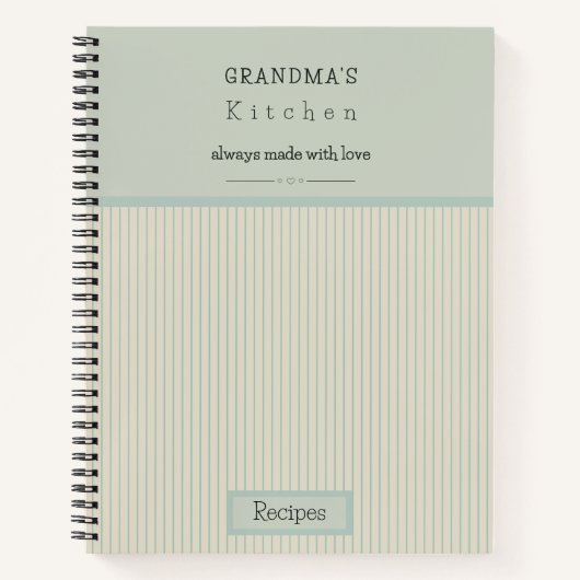 Oma's Kitchen Creme & Blassblau Streifen Rezept Notizblock (Vorderseite)