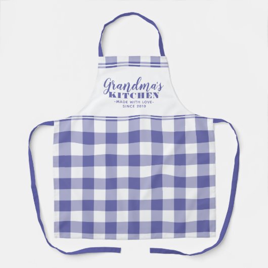 Oma's Kitchen Custom Periwinkle Gingham Karo Schürze (Vorderseite)