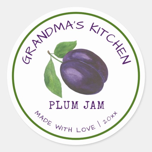 Oma's Kitchen Made with Liebe Plum Jam Classic Runder Aufkleber (Vorderseite)