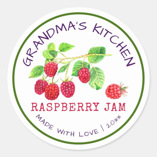 Oma's Kitchen Made with Liebe Raspberry Jam Runder Aufkleber (Vorderseite)