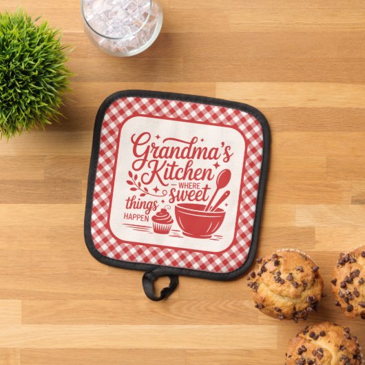 Oma's Kitchen Red White Kariert Cooking Topflappen (Oben Unten)