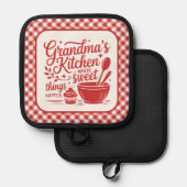 Oma's Kitchen Red White Kariert Cooking Topflappen (Vorderseite/Rückseite)
