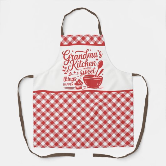 Oma's Kitchen Red White Kariert Schürze (Vorderseite)