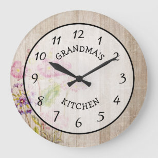 Oma's Kitchen Rustic Floral Holz Uhr