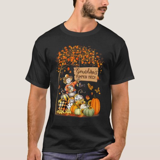 Omas Kürbisfeld Herbstlaub Vogelscheuche Als T-Shirt (Vorderseite)