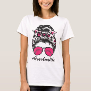 Omas Leben Rosa Leoparden-Druck Ungepflegter Dutt T-Shirt