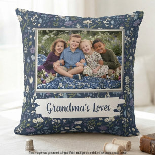 Omas Lieblingsbild in Marineblau und Blumen Kissen