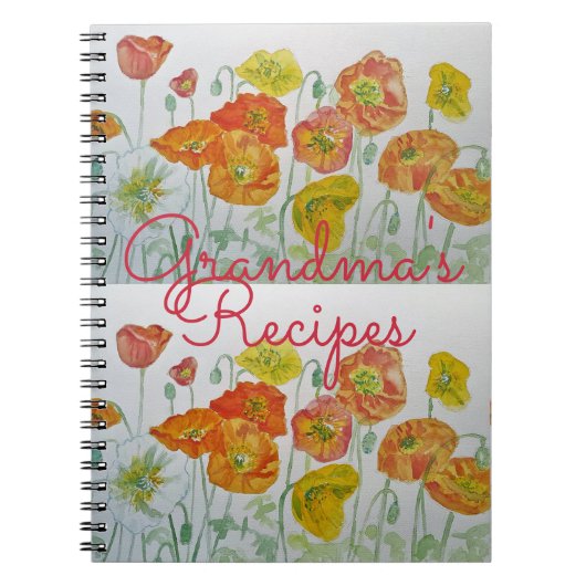 Oma's Rezepte rotes Mohn Wasserfarben-Notebook Notizblock (Vorderseite)