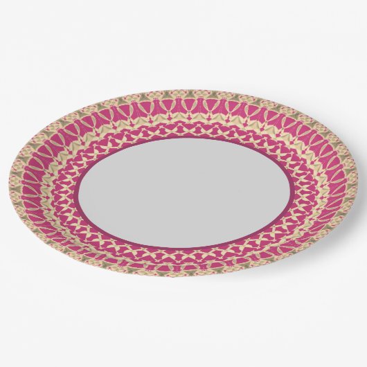 Oma's rosa Spitzen-Papierplatte Pappteller (Schrägansicht)