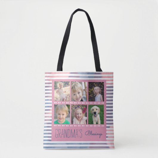 Oma's Segen Foto Collage Pink & Blue Tasche (Vorderseite)
