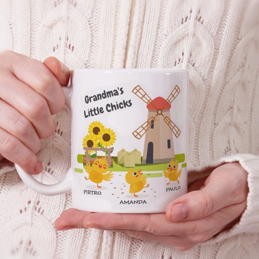 Oma's small chicks - 3 Küken individuelle Name Kaffeetasse