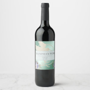 Oma's Wine Hummingbird und Blume Green Shine Weinetikett