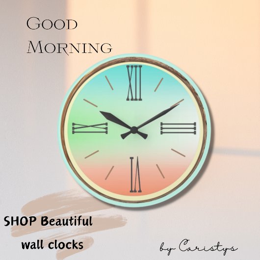 Ombre Aqua, Green, Coral Große Wanduhr