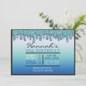 Ombre Aqua Sparkle 50. Geburtstagsparty Einladung (Stehend Vorderseite)