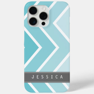 Ombre Aqua Zig Zag Chevrons Muster iPhone 15 Pro Max Hülle